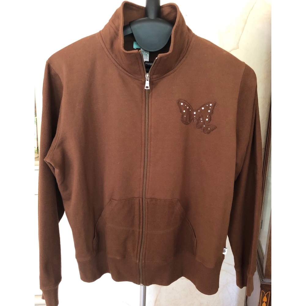 Silverwear brown butterfly front pouch pocket zip up